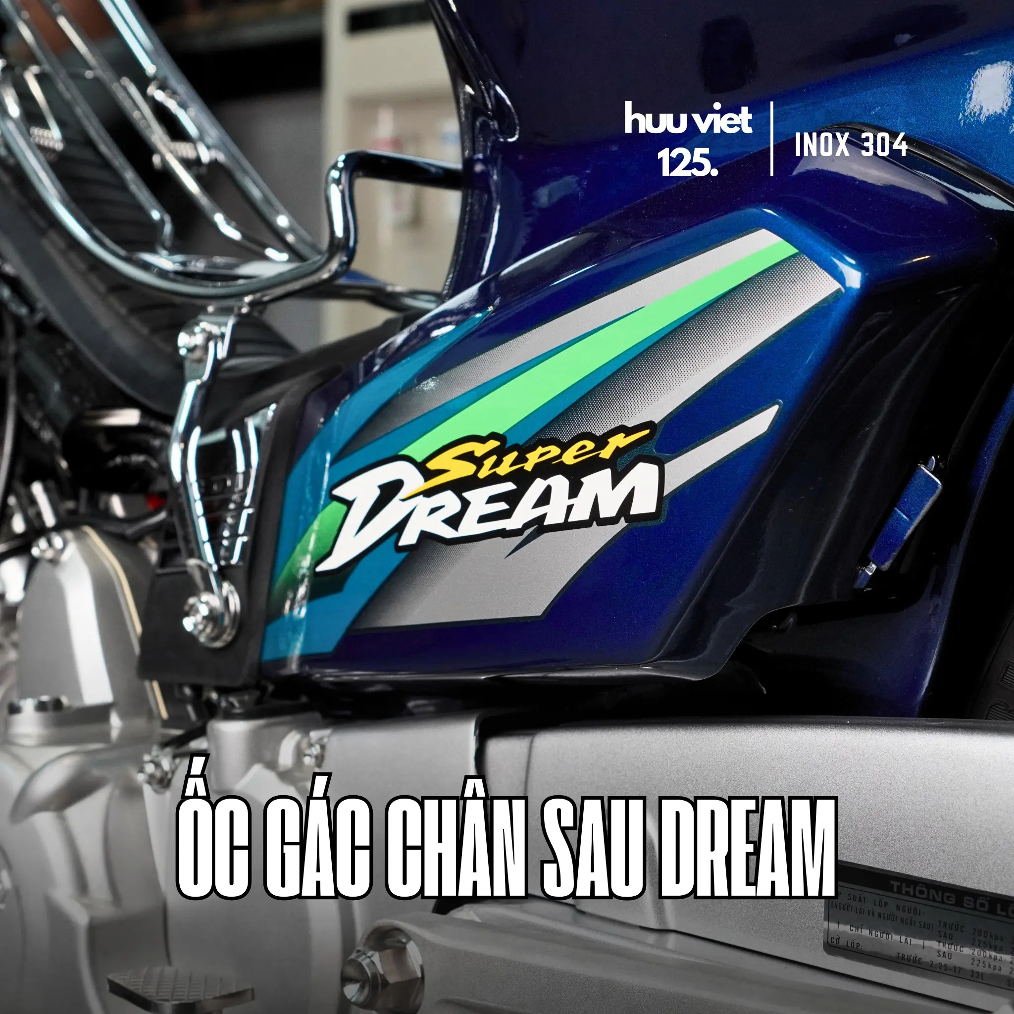 Bộ 5 ốc gác chân sau Dream Super, Dream lùn có gác chân nhôm phía, Inox 304